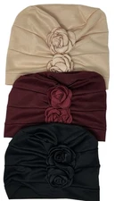 Head Scarf Hat Turban Beanie Set Of 3 Flowers Hair Loss Boho Cap Multi Purpose