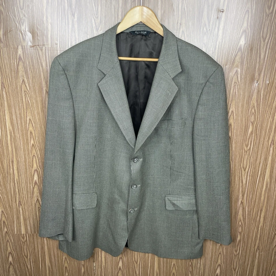 Jos A Bank Sport Coat Mens 48R Olive Green Multicolor Check Silk Three Buttons - Image 2 of 4