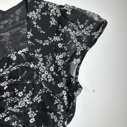 Cocomo Black White Floral Chiffon Top M Y2K Whimsigoth Cottagecore Romantic - Picture 8 of 12