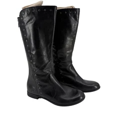 Born Larsen Mid Calf Boots Size 7 Black Leather Studs Zip Up Flat Heel Modern