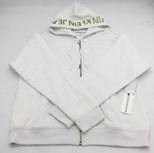 Calvin Klein Jeans Womens Full Zip Hoodie in White Sz Large