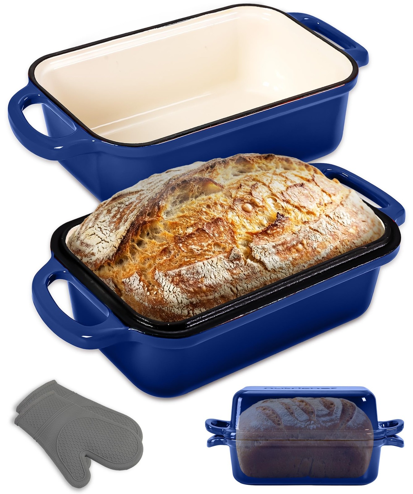 Nutrichef 9X5 Enameled Cast Iron Loaf Pan Lid Enamel-Coated Baking Loaf Pan For