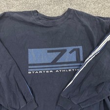 Starter T-Shirt Mens XL Navy Blue Long Sleeve Graphic Athletic Tape Logo SR9190