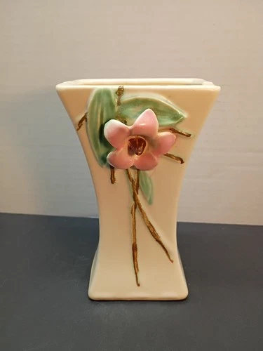 Vtg. McCoy Pottery Blossom Time Vase Pink Dogwood Flower 1940s 6.25" Tall.  READ