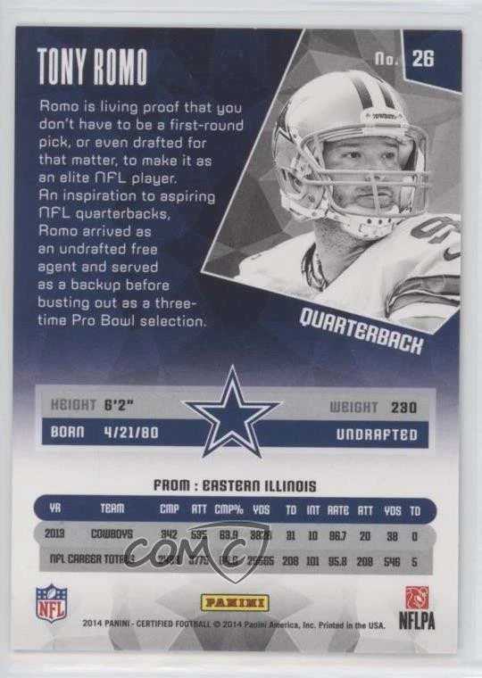 2014 Certified Gold /25 Tony Romo #26 - Image 2 of 2