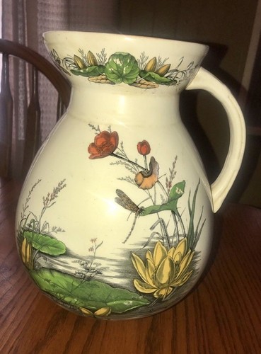 Victorian 1879 T & R BOOTE Ironstone Swallow Pitcher Aesthetic Dragonflies Lily - Bild 1 von 7