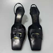 Ferragamo Slingback Heels Strap Square Toe Black Women’s Size 9.5