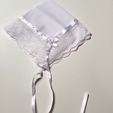 Roman white lace Baby Heirloom Bonnet for Christening turns into Bridal Hankie