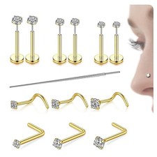 Nose Rings Studs for Women-14K Gold Filled  20G, A:Gold,20Gauge,1.5/2/3mm CZ