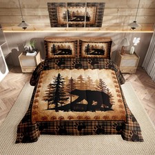 Bear Print Comforter Set King Size,Wild Animal Hunt Pine Trees Retro Bedding ...