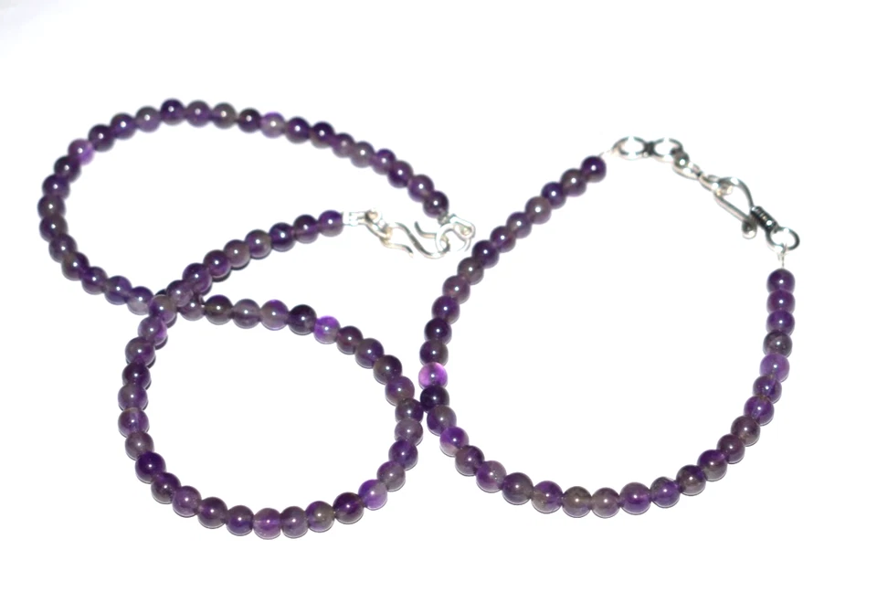 Naturale Ametista Viola Gemma 925 Argento Sterling Artigianale Bracciale Collana - Immagine 2 di 4