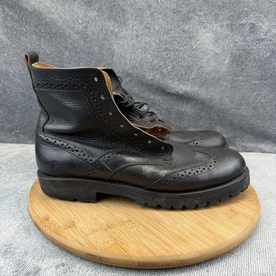 Frye Earl Boots Mens Size 10.5 D Black Leather Brogue 