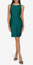  139 Calvin Klein Women's 4 Emerald Green Boat-Neck Embellished Sheath Dress