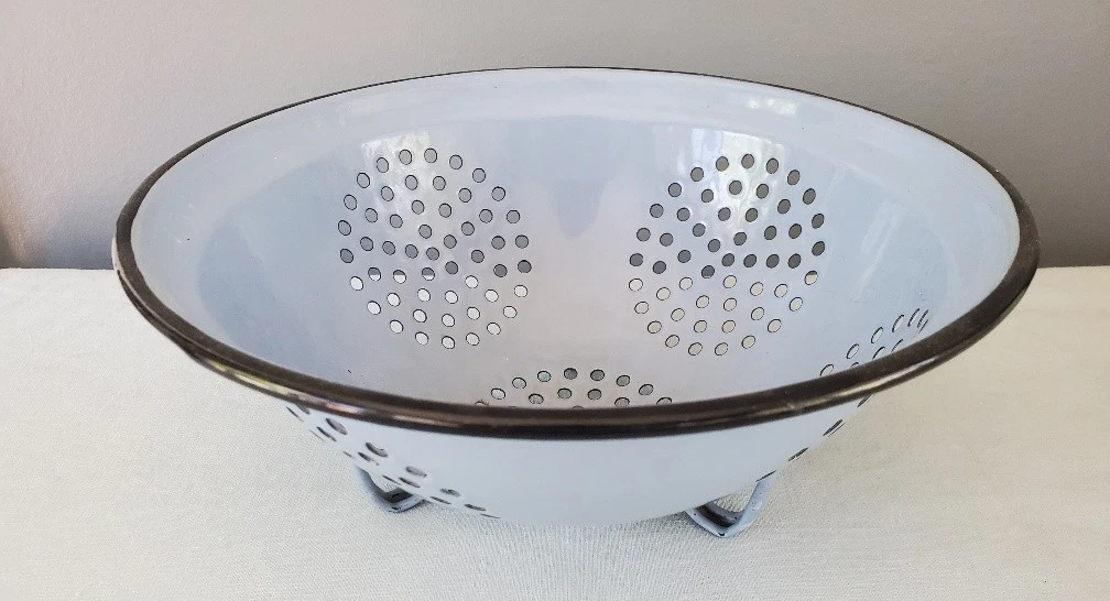 Vintage Kitchen Colander In Collectible Enamel Cookware for sale