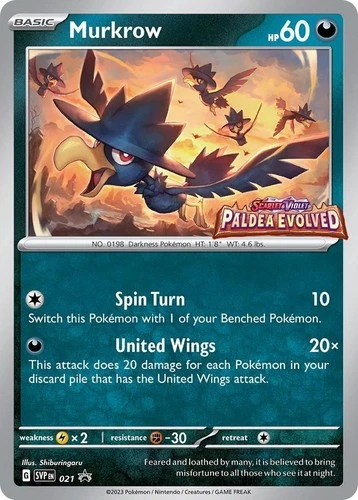 MURKROW SV021 Paldea Evolved Stamp Black Star Promo Pokemon Card TCG Near Mint