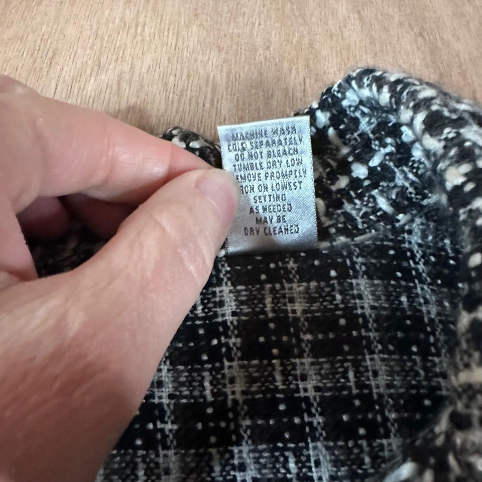 Chaqueta Blazer Abrigo Chico’s Talla 3 Negro Blanco Tweed Texturizado Botón Frontal XL Foto 4 de 4
