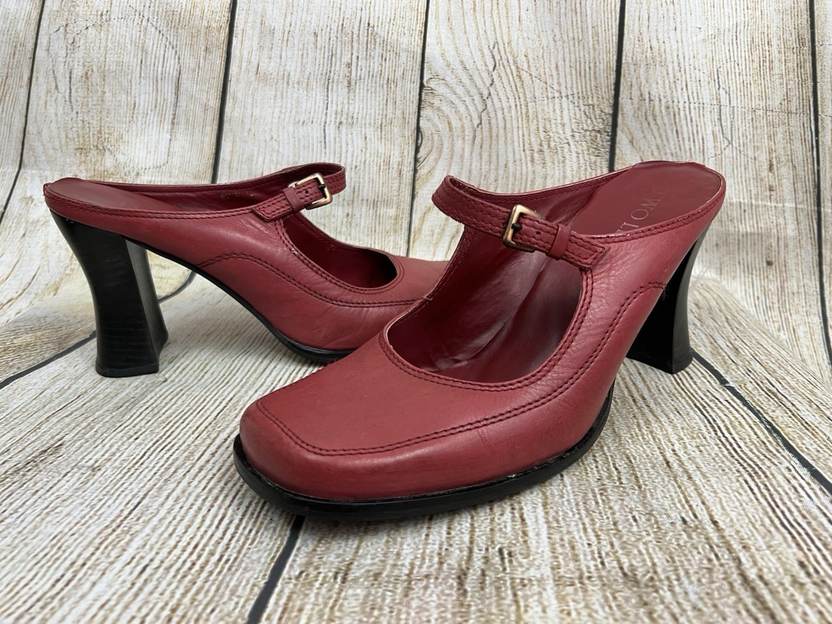 Vtg Y2K Two Lips Mary Jane Mules Sz 10 Red Leather Square