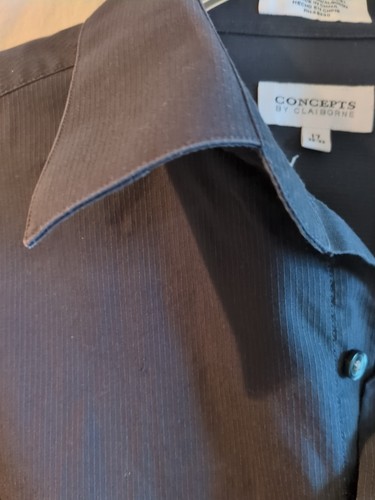 Concepts by Claiborne Shirt Mens 17 X 32 33 Button Striped Long Sleeve Dk Gray - Picture 3 of 10