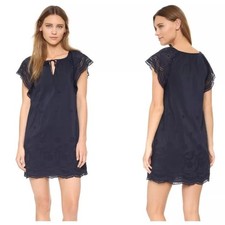 Madewell Size XXS Navy Blue Cotton Silk Eyelet Flutter Sleeve Shimmer Mini Dress