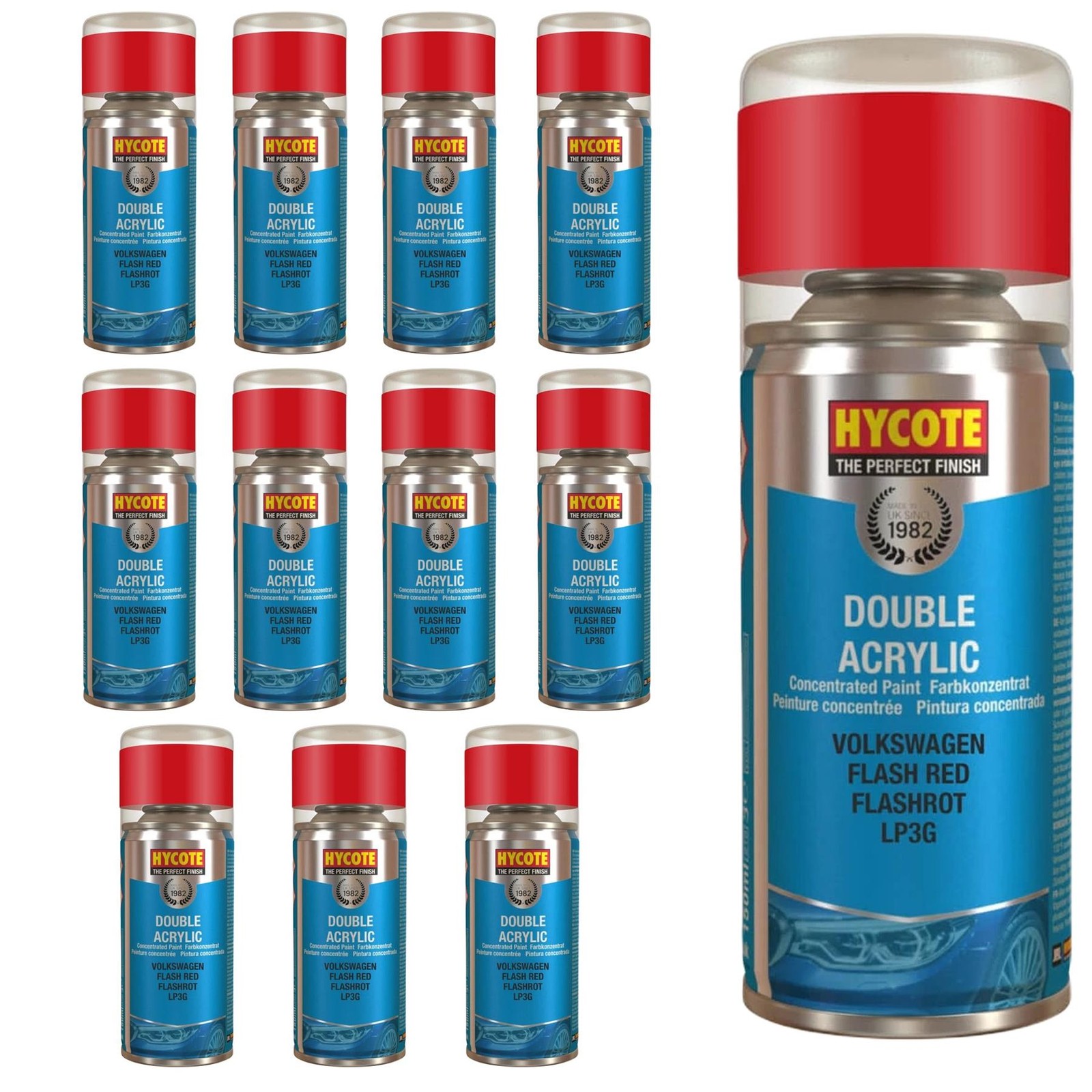 Hycote Colour Spray Paint Aerosol  Volkswagen Flash Red 150ml Fast Drying x12