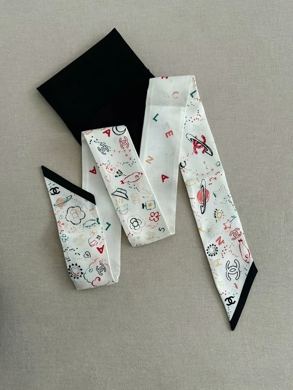 Chanel classic white printed silk women's embellishment ribbon headband