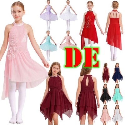 Mädchen Eiskunstlauf Kleid Ärmellose Ballettkleid Neckholder Lyrischen Tanzkleid