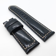 24mm Black Waxy Leather Band Strap for PAM RADIOMIR LUMINOR Wirst watch
