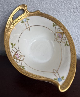 Stunning antique hand painted heavy gold pickard china bowl and tray set
