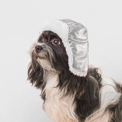 Boots & Barkley  Metallic Silver Silver Trapper Dog Hat - Size S/M