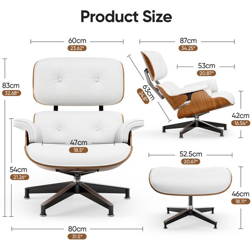 Mid Century Eames Lounge Chair And Ottoman Set Black Leather Armchair Rosewood - Picture 33 of 56