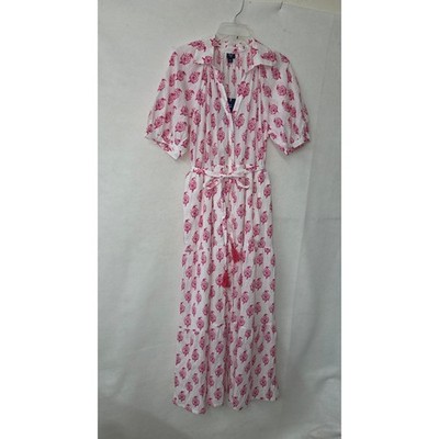 Roller Rabbit x Target Maxi Dress Pink Block Print Tiered Cotton Womens M NWT