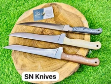 SET OF 3-HANDMADE D2 STEEL HUNTING FILLET KNIVES WITH BEAUTIFUL HANDLE&SHEATH