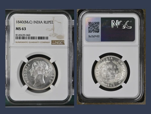 NGC MS 63  EIC. 1840 Queen Victoria dividied legend 1 rupee #HB1