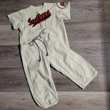 1960s Kids Flannel Baseball Uniform-Little League Indians Jersey & Pants Vintage