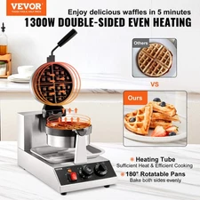 New Commercial Waffle Maker, 1 Piece per Batch, 1300W Round Waffle Iron, Non-St