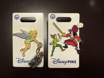 Disney Parks Trading Pins Peter Pan Captain Hook Tinker Bell Pixie Dust Set Of 2