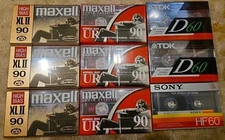 Lot Of 9 Maxell, TDK, Sony Cassettes Tapes Sealed-XLII 90 High Bias & UR90 Norm
