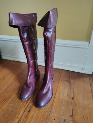 Sergio Rossi Over-the-Knee Foldover Leather Boots   Size 39   Pelle Antigua Cord