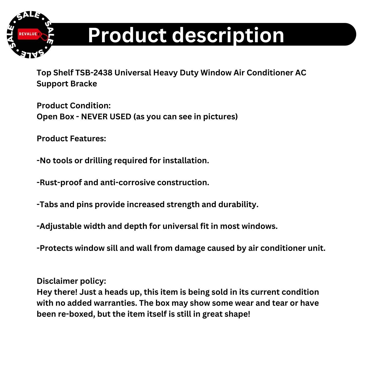 Top Shelf Universal Heavy Duty Air Conditioner Support Bracket 200 lb No tools eBay