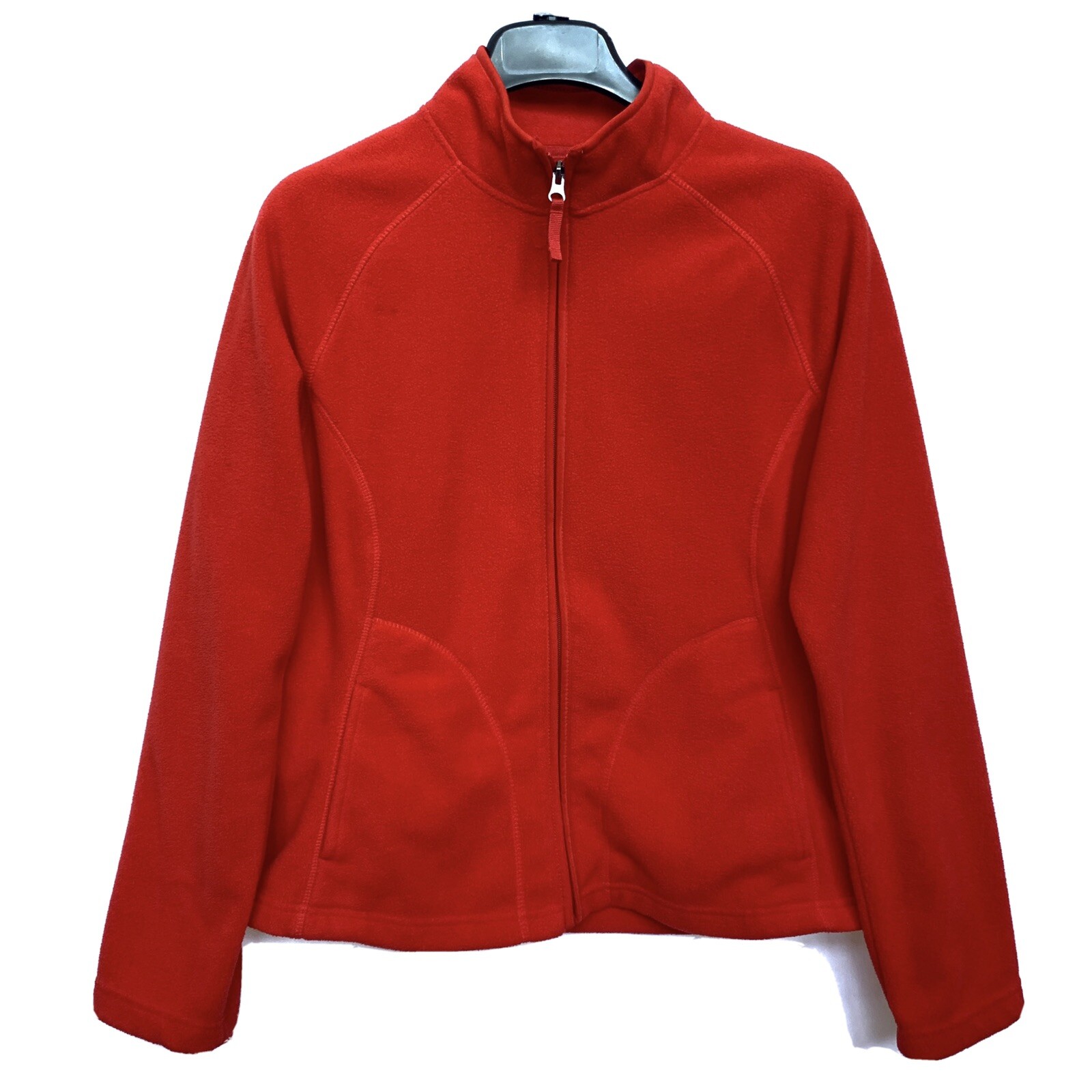 Merona Women's Full Zip Red Fleece Sweater Size Medium Front Pockets Polyester