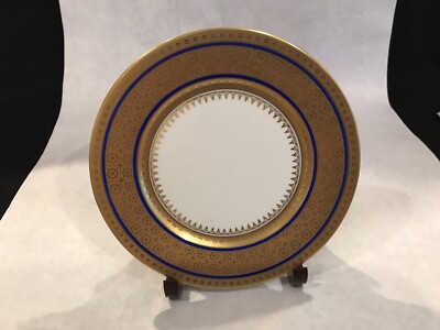 Raynaud & CO limoges France porcelain  plate byzance pattern filet blue 7 5/8''