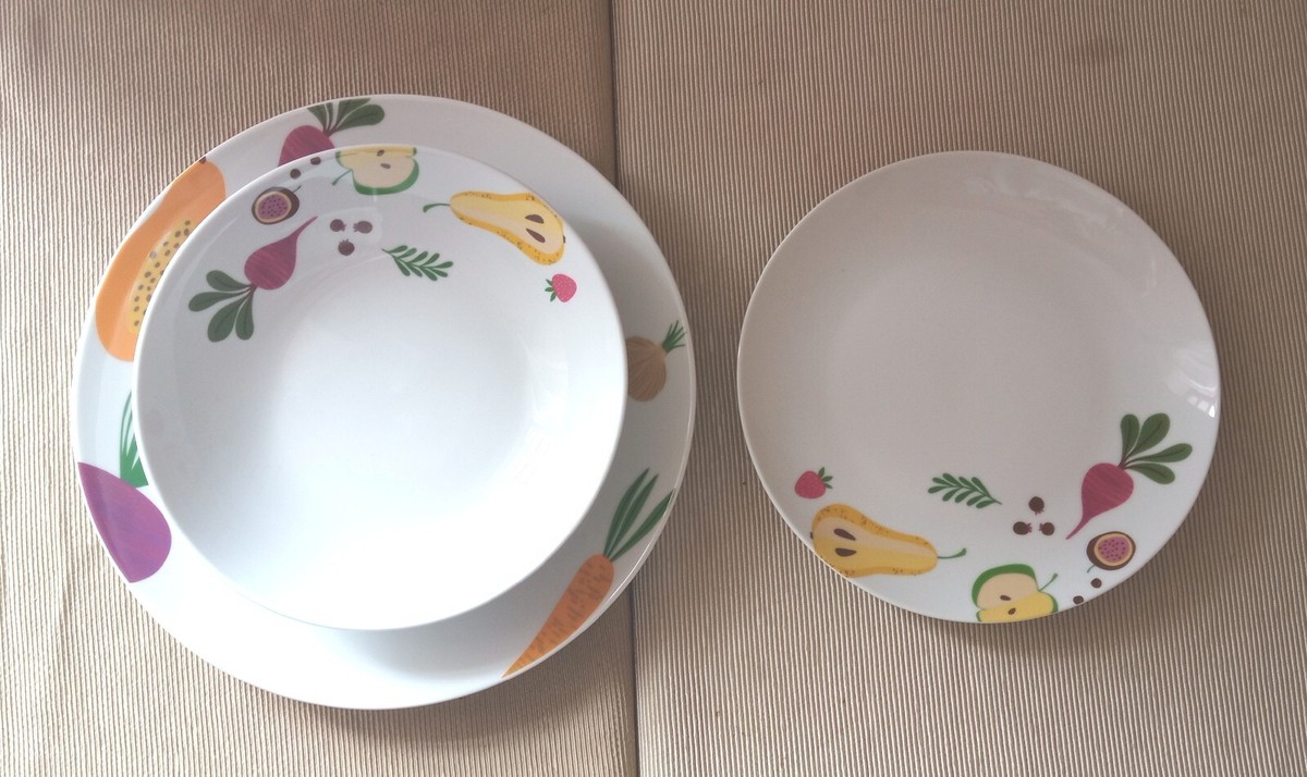 Set 4 Piatti Da Dessert In Porcellana - Motivo Formaggio E Vino | 19 Cm, Microonde E Lavastoviglie