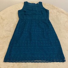 Loft Outlet Womens Dark Teal Sleeveless Embroidered Round Neck A Line Dress Sz 4