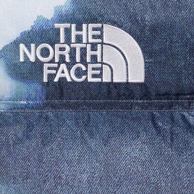 Supreme The North Face Bleached Denim Print Nuptse Jacket Indigo L