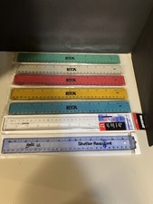 Lot of 7 - NEW Clear Plastic 12" Standard/Metric Rulers - School or Office Use