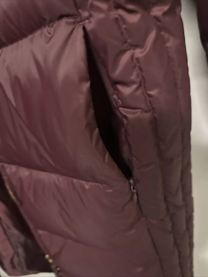 Talbots Down Puffer Jacket Coat Women Size M Burgundy Pockets - Image 4 of 4