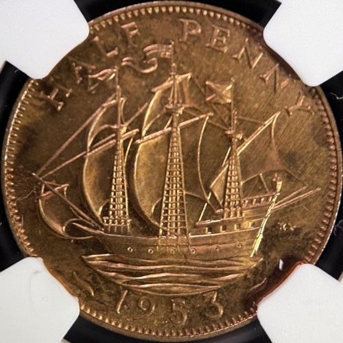 GREAT BRITAIN. 1953, 1/2 Penny - NGC PF64 - QEII, Golden Hind, RB 036 - 第 5/5 張圖片