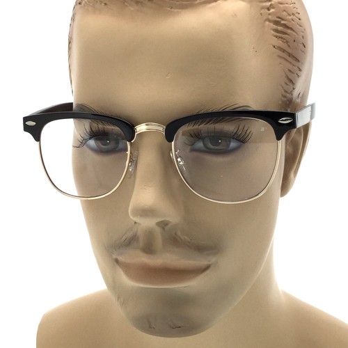 MENS LARGE Fashion Style Glasses Clear Lens Browline Half Frame Retro Nerd - Picture 3 of 6