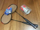 Brand New BADMINTON 2 RACKETS / 3 Goose Feather SHUTTLES/Zip Bag
