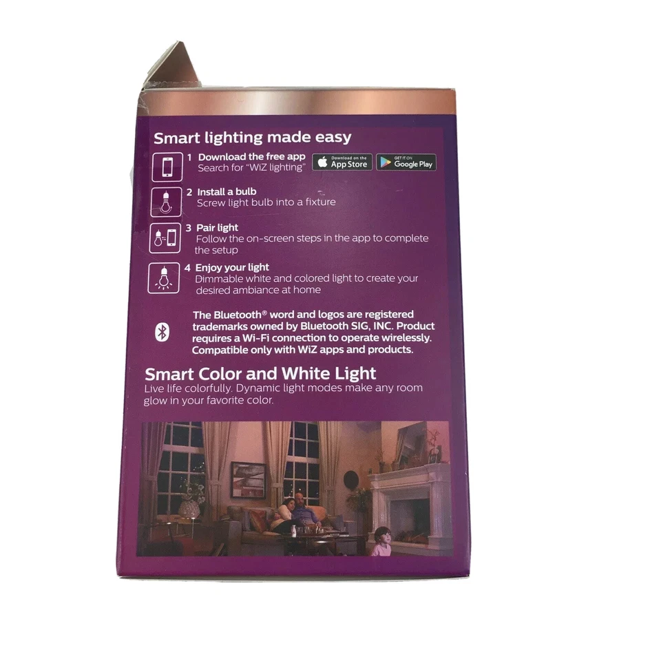 Phillips Color and Tunable White LED 65-Watt Smart Wi-Fi Wiz Light - 2 Bulbs A13 - Image 4 of 4